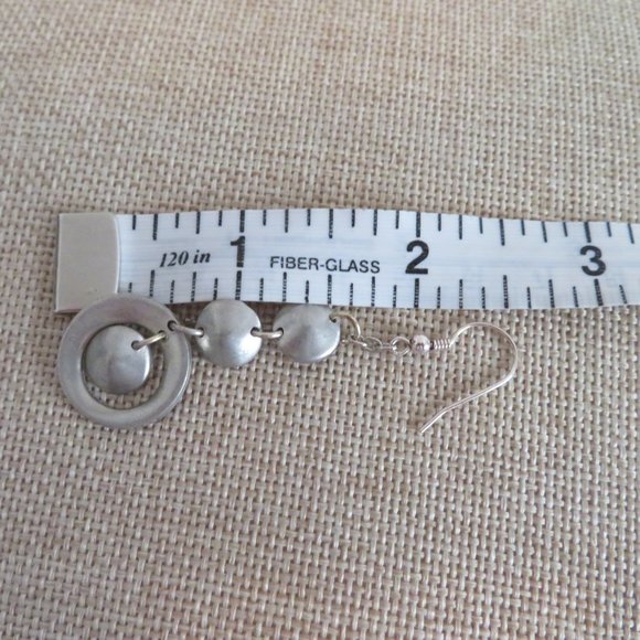 Silver Geometric Circles/Discs Dangle Earrings, EUC - Picture 6 of 7